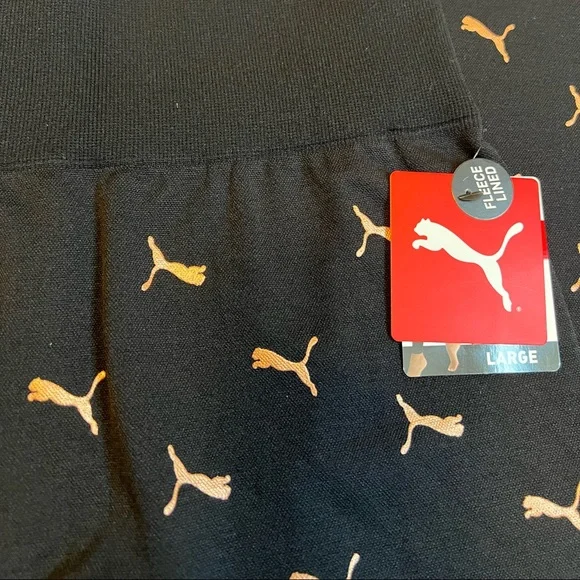 Puma Womens Black High Waist Fleece Lined Logo Print Seamless Legging - Picture 2 of 7